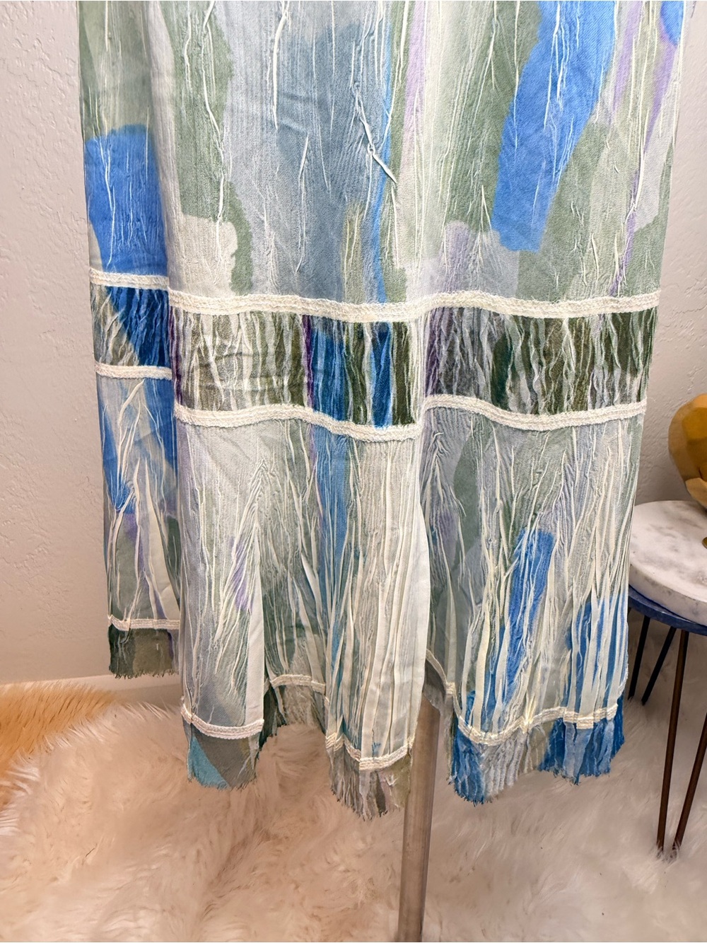 Komarov WhimsiGoth Hand Pleated Abstract Midi Dress Blue Green Purple S USA - Picture 11 of 14